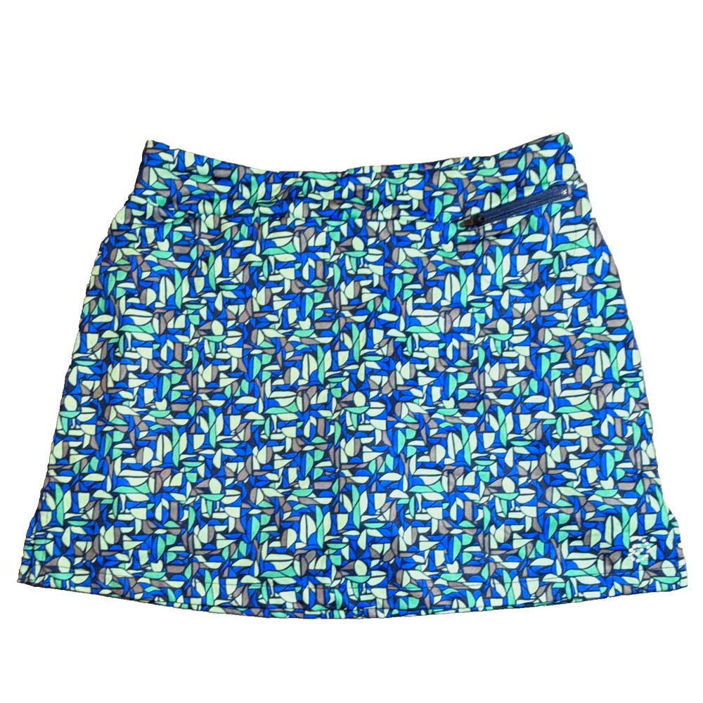 be inspired Women's M Blue Green White Geometric Golf Tennis Skort Zip Stretch